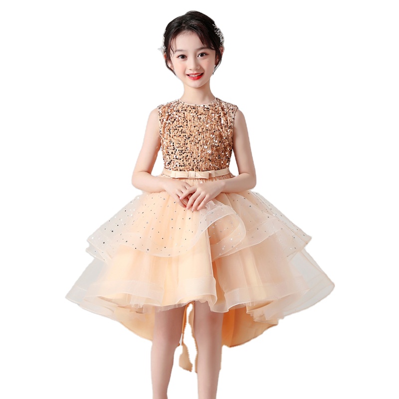 In Stock Girls princess party dress embroidery lace kids wedding bow clothes  children evening vestidos formal trailing skirt