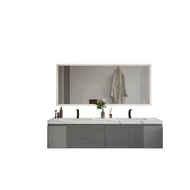 HZ Melamine Bathroom storage vanity cabinet Modern Simple design with double sink customized Vanity cabinet