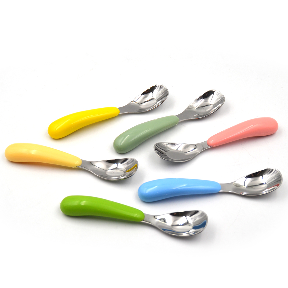 Food grade 316 Stainless steel kid's spoon with PP plastic handle baby ingot shape spoon