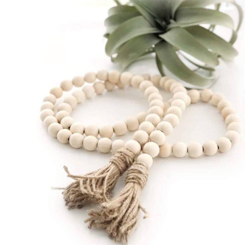Rustic Country Farmhouse Wood Bead Chain Link Wooden Boho Chain Decor Wood Chain Link Decoration With Tassels