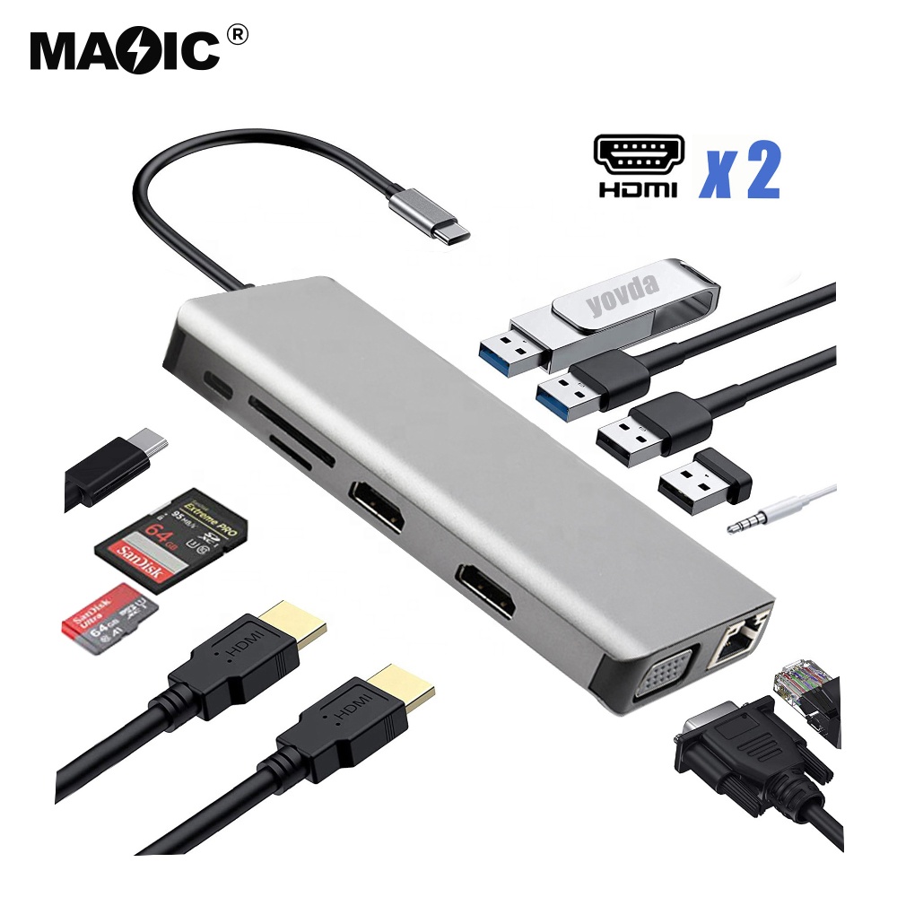 Док-станция для ноутбука 12 в 1, Usb Type-c, 4 к, Hdmi, Vga, USB 3,0, PD, Tf, Sd