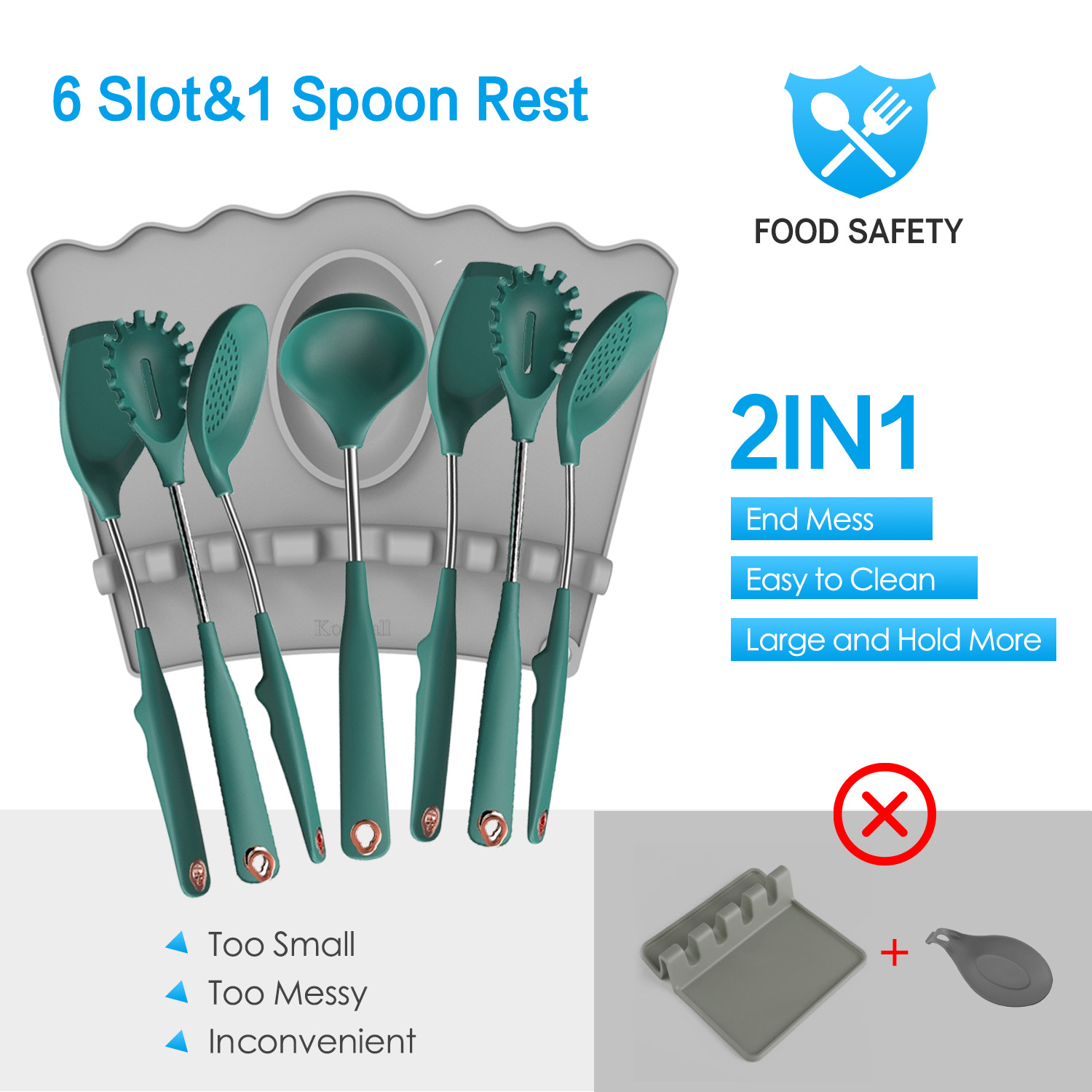 Anti-slip Heat Resistant BPA-Free 2 in 1 Larger Size Silicone Spoon Rest
