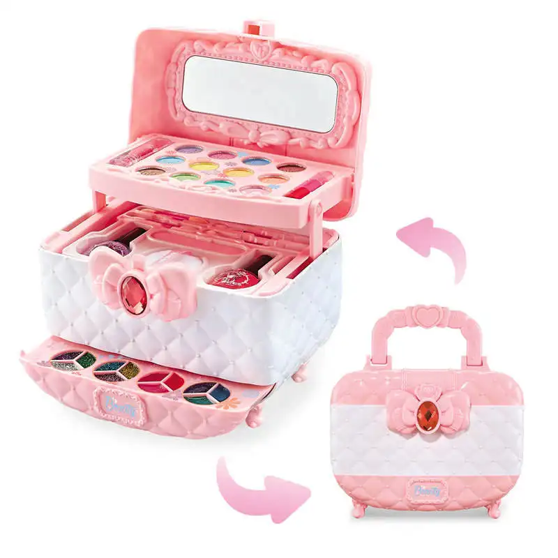 New Style Plastic Princess Girls Pretend Makeup Bag Girls Toy Real Makeup Box For Girls Pretend Play Makeup Set