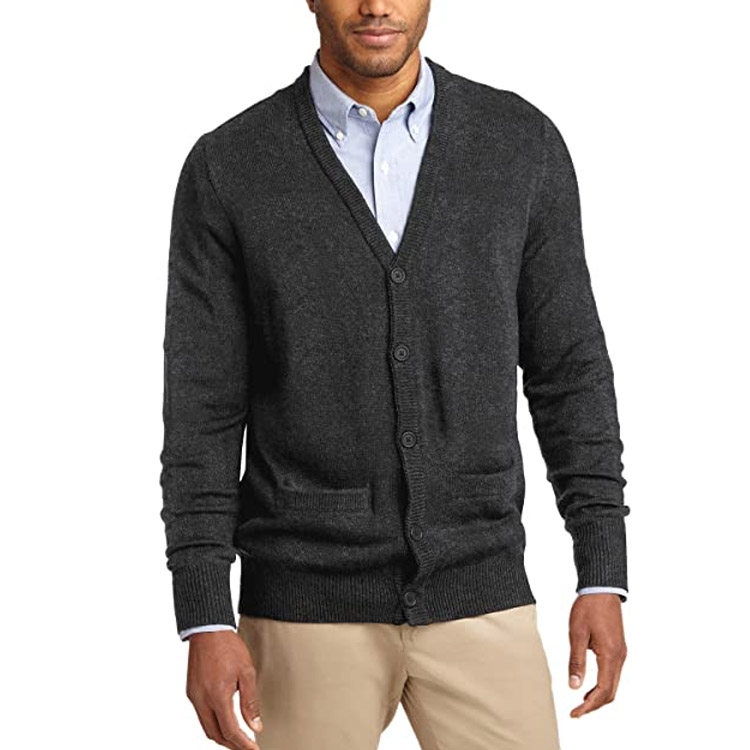 Casual Plain Style Men's Button V-neck Knitted Cardigan Sweater With Pockets