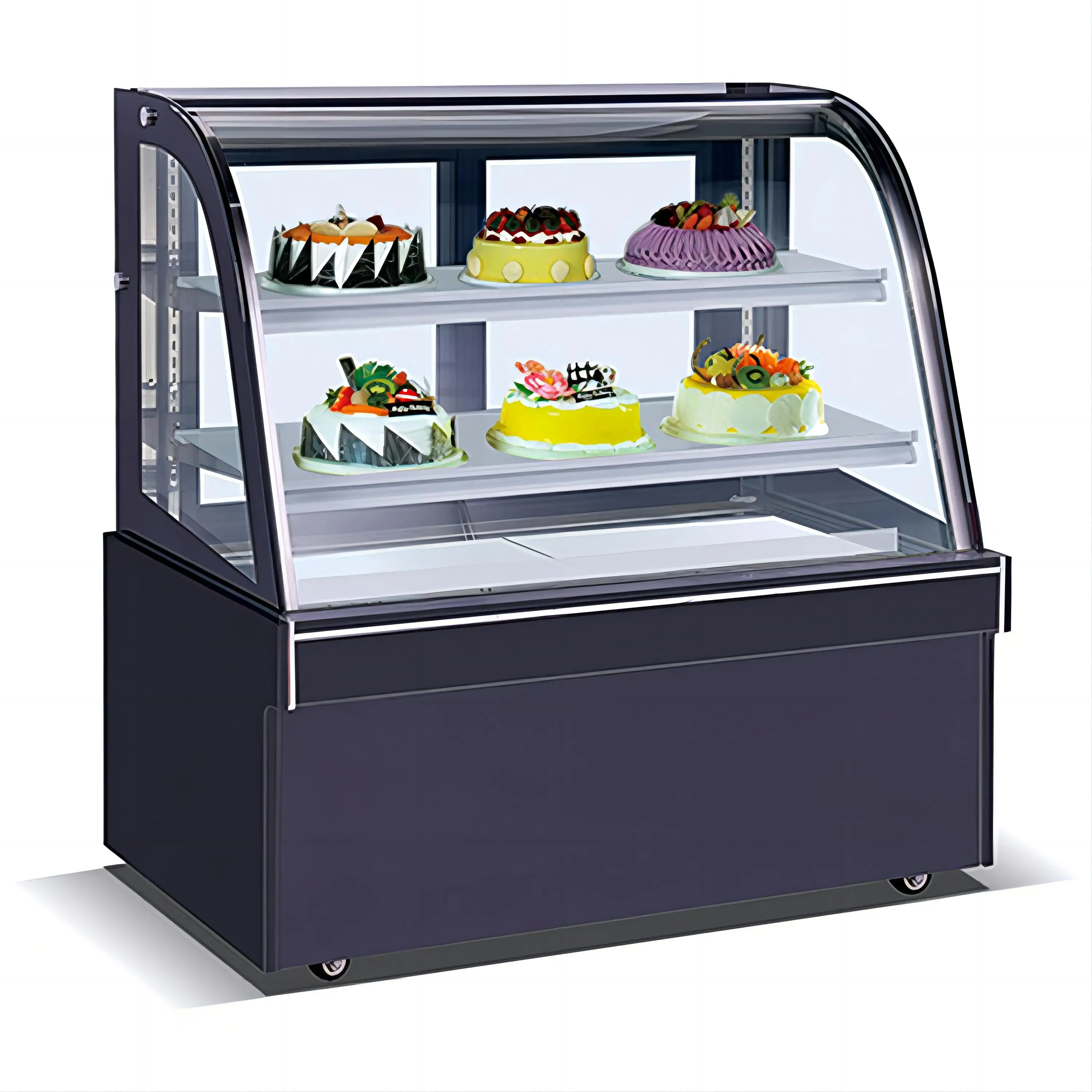 Commercial Black Marble White LED Light Glass Cake Showcase Freezer Refrigerator Display Equipment