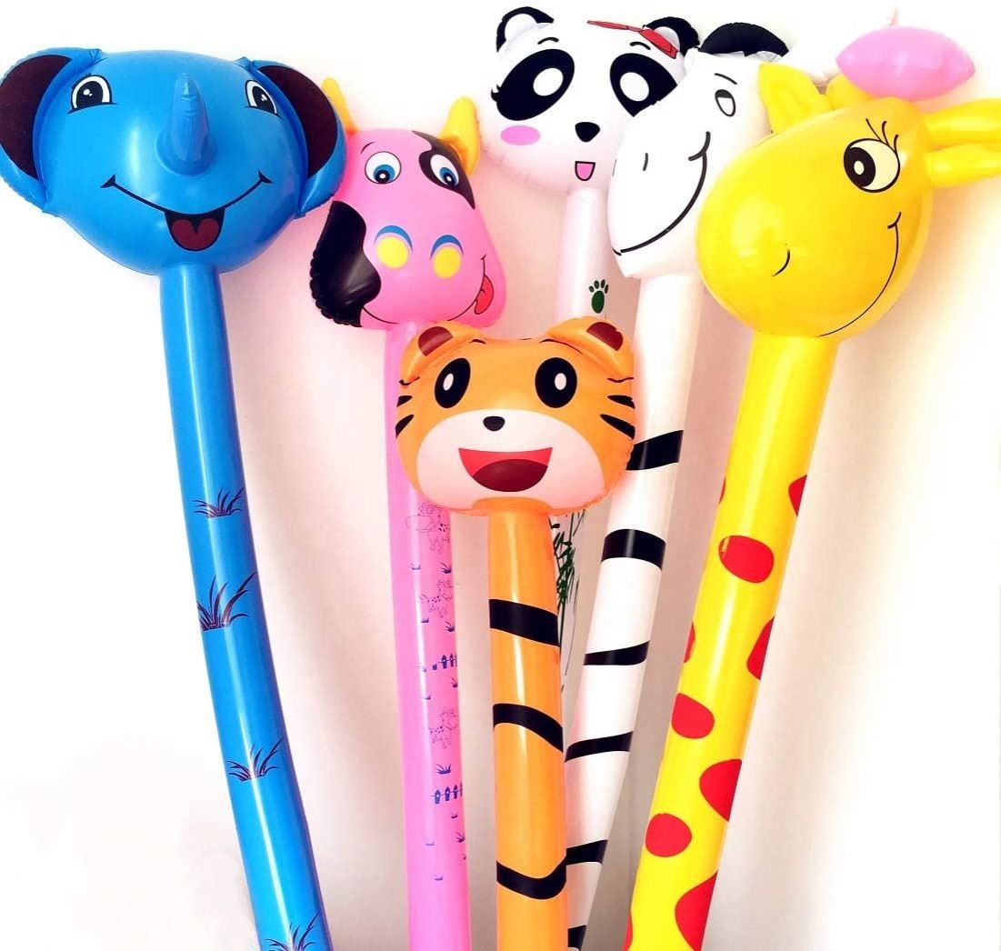 2021 Sue Inflatable Animals Stick with Sound Safri Animals Inflatables on a Stick- Tiger Zebra Giraffe Elephant- Party Toys