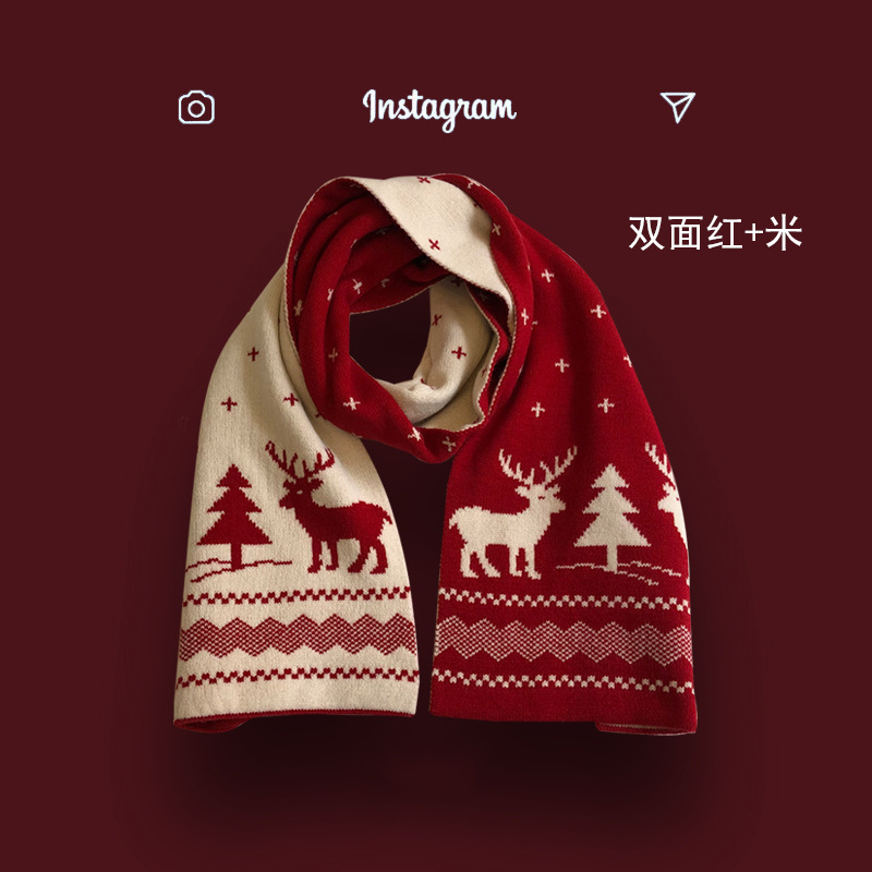 New Wholesale Christmas Gift Red Deer Scarf Women With Autumn and Winter Warmth Lengthening Ins Student Cute Skin-friendly Scarf