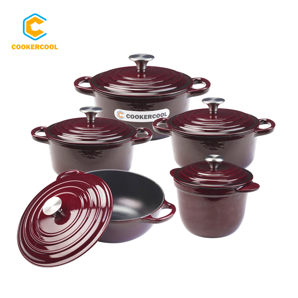 Cookercool, новинка 2022, популярная чугунная эмалированная кухонная посуда цвета вина, набор кухонных кастрюль