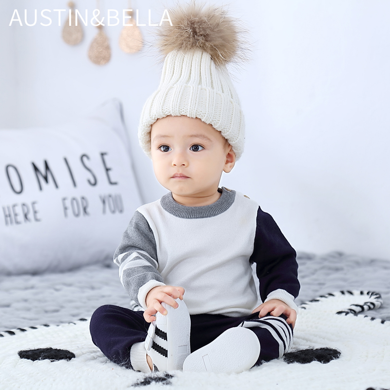 AustinBella/оптовая продажа, комплект одежды для маленьких мальчиков, одежда для младенцев и малышей 6-12 месяцев, Осень-осень, модный дизайнерский вязаный комплект