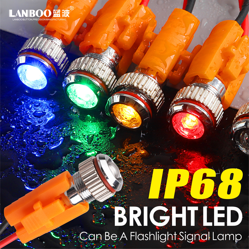 Светодиодный металлический индикатор LANBOO, 8 мм, IP68, 12 В, 24 В, 110 В, 250 В