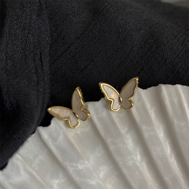 2021 Fashion Bijoux Wings White Natural Shell Stud Butterfly Earrings