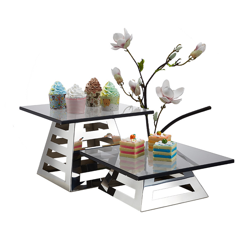 Mirror Polish Stainless Steel Glass Dessert Cup Stand Set Round Cake Stand Set Dessert and riser stand
