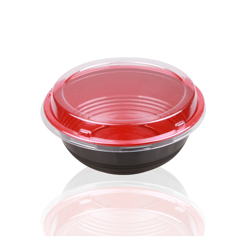 Disposable PS Plastic Soup Bowl Plastic Red/Black Donburi Bowl With Lid