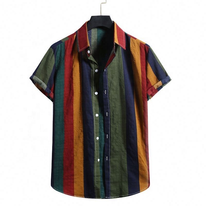 Custom Stripe Plus Size Shirts Man Hawaiian Summer Short Sleeve Beach Holiday