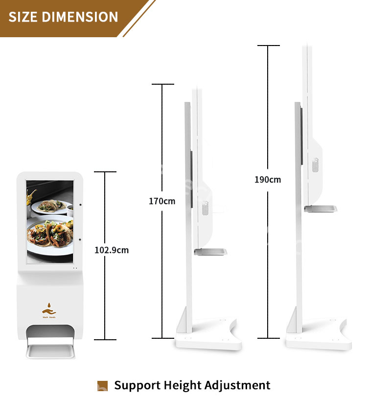 Freestanding auto hand sanitizing Body Temperature Voice kiosk lcd digital signage with automatic hand sanitizer soap dispenser