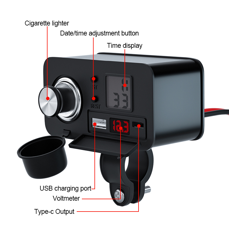 Мотоциклетные аксессуары, быстрое зарядное устройство с двумя портами usb QC3.0 5V type C выход с прикуривателем, быстрое зарядное устройство для мотоцикла