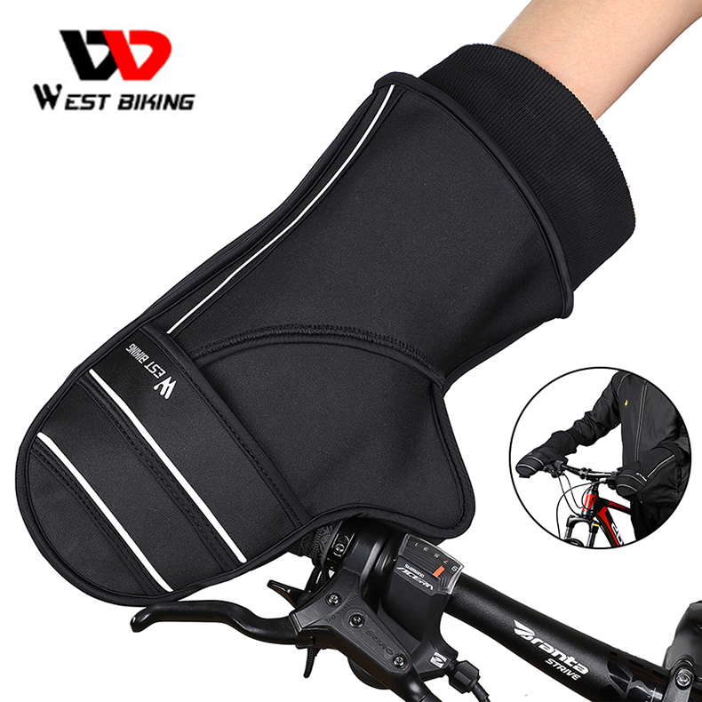 Зимние теплые Мотоциклетные Перчатки WEST BIKING на руль, варежки, грелка для рук, водонепроницаемые велосипедные перчатки для руля и бара