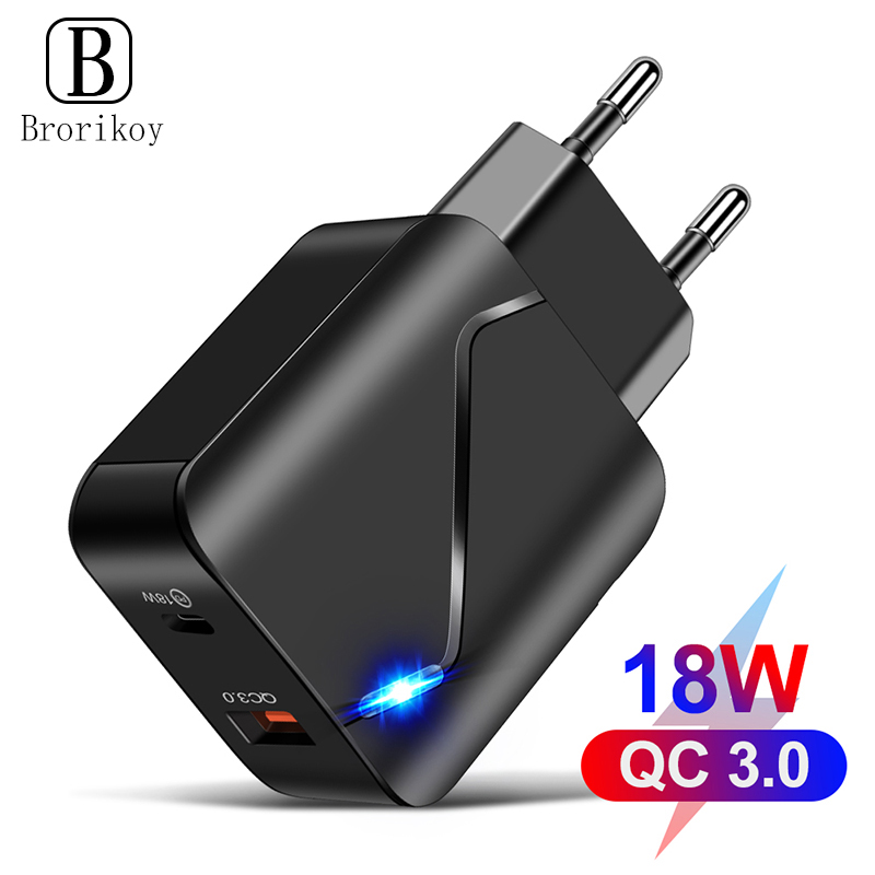 18 Вт с двумя портами USB-C Быстрая зарядка PD Type-C адаптер мобильного телефона QC 3,0 USB быстрое зарядное устройство для iPhone 12 Samsung штепсельная вилка европейского стандарта