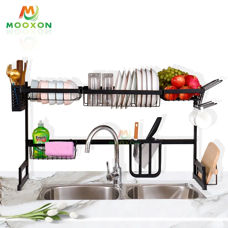 Space Save 85cm 2 Tier Black Kitchen Storage Over Sink Dish Racks