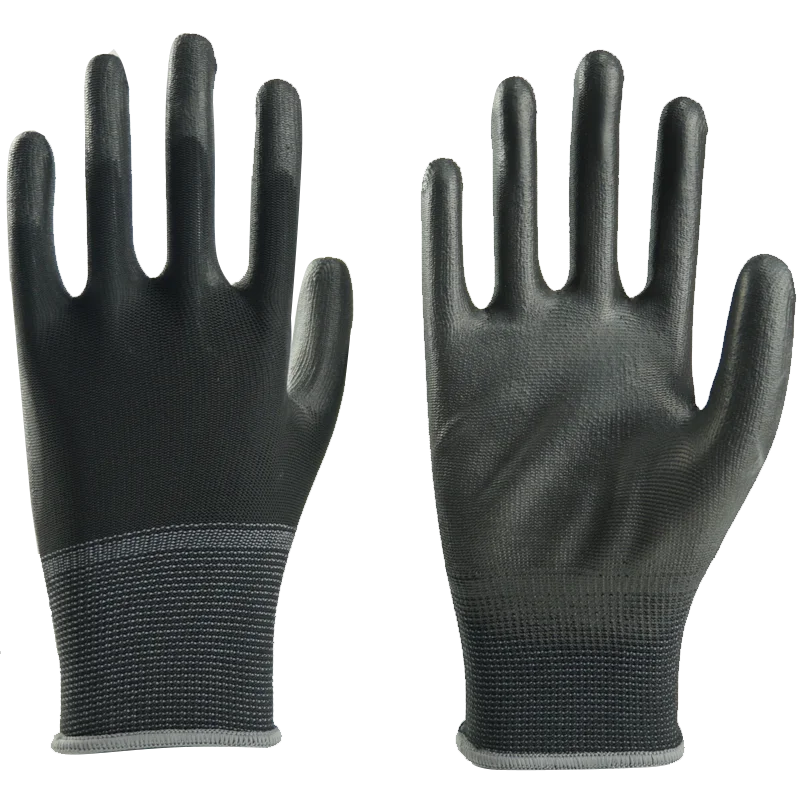 Light Weight Black Nylon Dipped Pu Grip Safety Work Gloves Pu Coated Hand Protection Safety Gloves