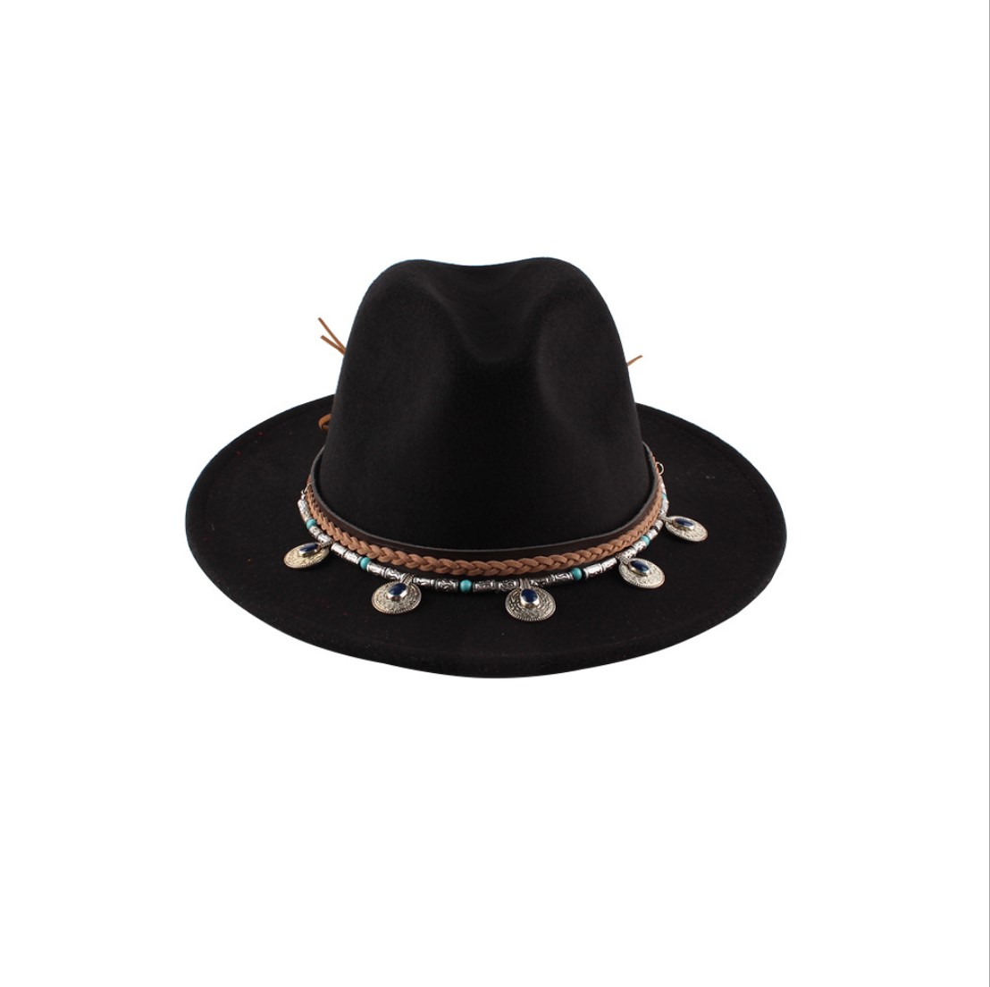 AJazz hat autumn and winter British retro felt hat women's fashion belt buckle wool hat