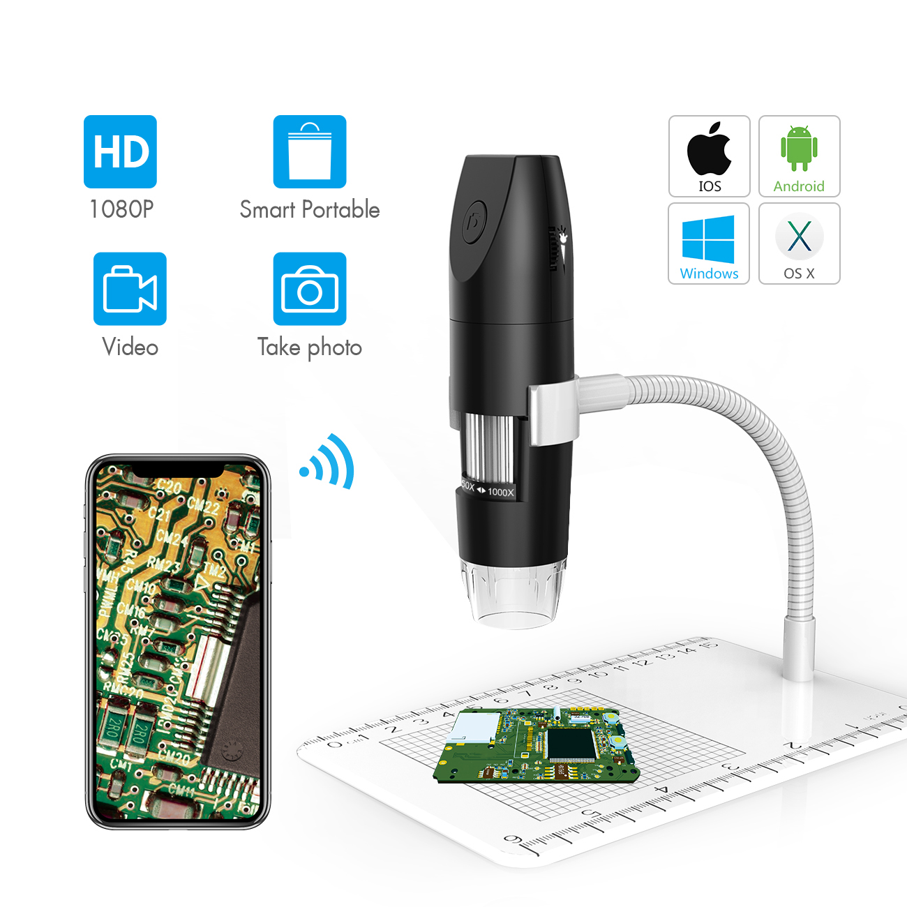 Inskam316 1080P 1000X Wifi цифровой электронный микроскоп мобильный микроскоп