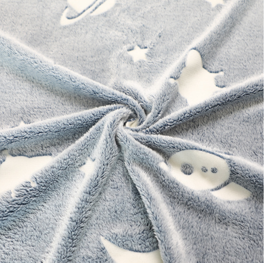 Custom 100% Polyester Offset Print Luminous Blanket Home Textile Flannel Fabric Glow In The Dark Luminous Fabric