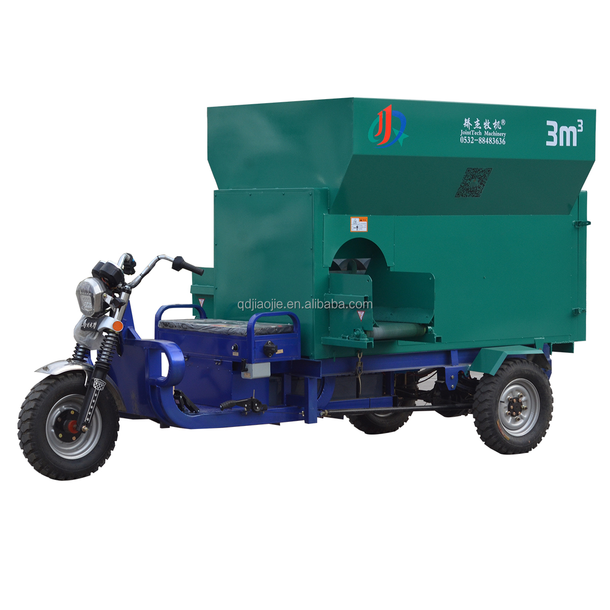 Cattle breeding equipment electric tmr feed distributor animal feed spreader with 3 wheels tricycle