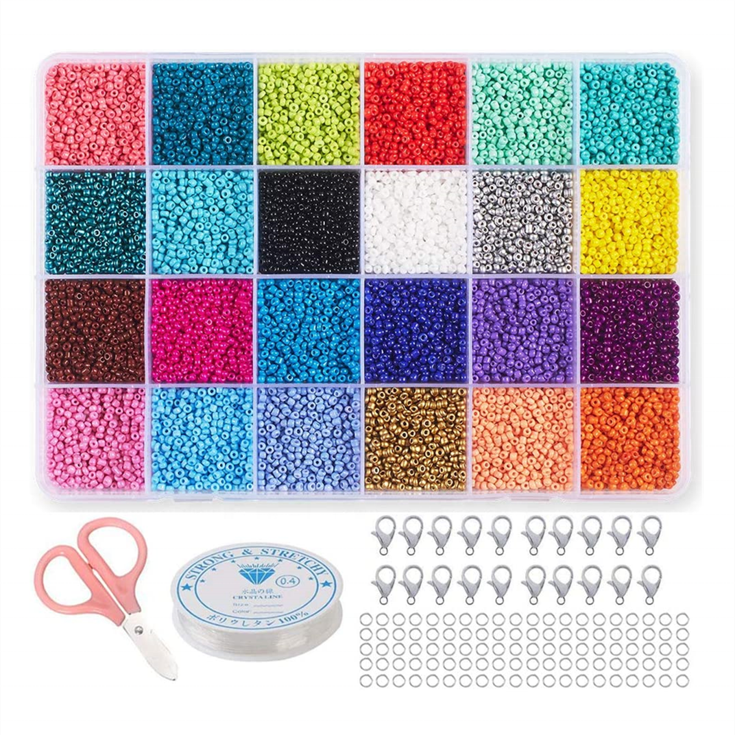 Amazon Hot Selling 24000pcs 2mm Glass Seed Beads Small Craft Beads Kit for DIY Bracelet Necklaces Crafting Jewelry Making