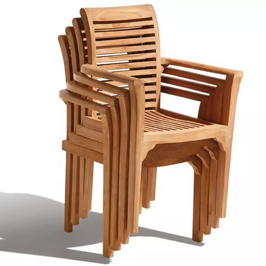 New Design Modern Teak wood Patio Garden Stackable Chair Indonesia Outdoor Furniture
