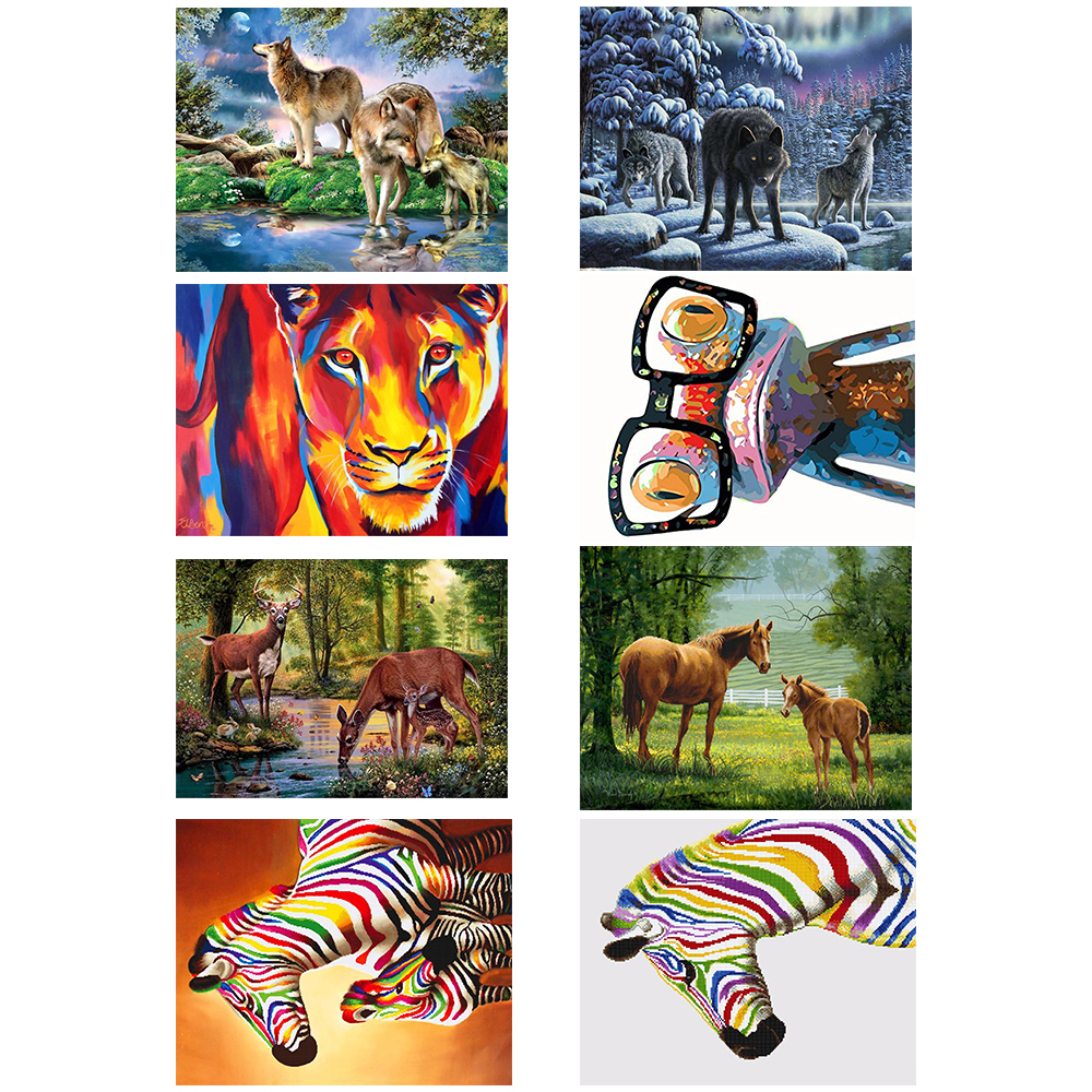 Diamond Painting Embroidery Cross Stitch Animals Bear Deer Horse Wolf Elephant Lion Elk DIY Round Drill Mosaic