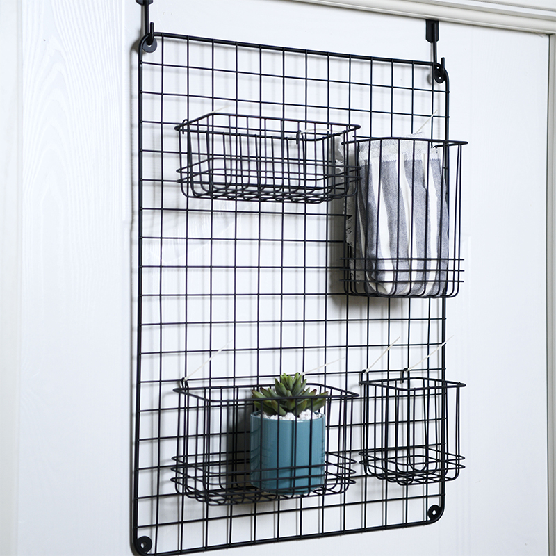 Fashion black metal storage & container on wall use for bathroom wall organizer