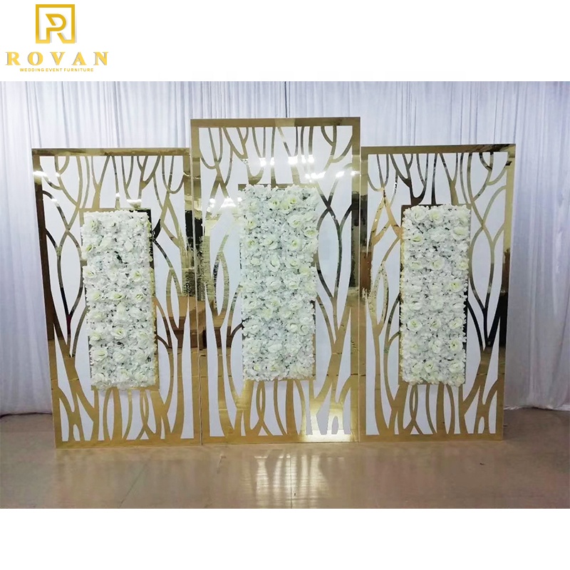 Wedding decoration furniture Gold carved pvc white wall backdrop and panel for event