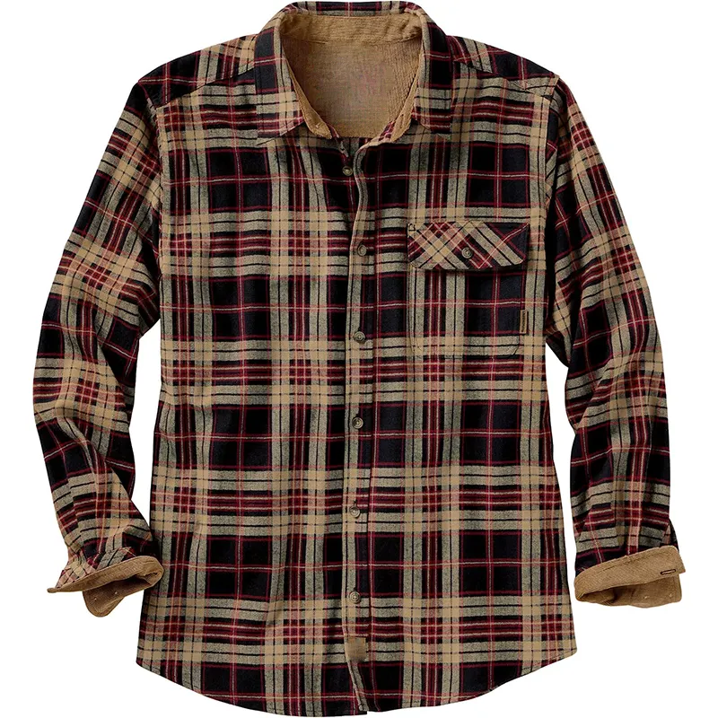Hot Sale Men'S Warm Sherpa Lined Fleece Plaid Flannel Shirt Men Long Sleeves Warm Fleece Casual Shirt