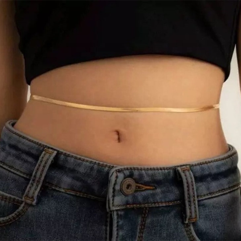 18k Gold Stainless Steel Tarnish Free Waterproof Fashion Fine Jewelry Flat Herringbone Snake Sexy Belt Belly Waist Body Chain