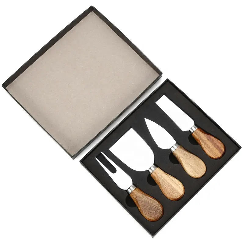 Best Selling Wooden Cheese Knife Set Stainless Steel Cheese Tools Knife Set with Gift Box