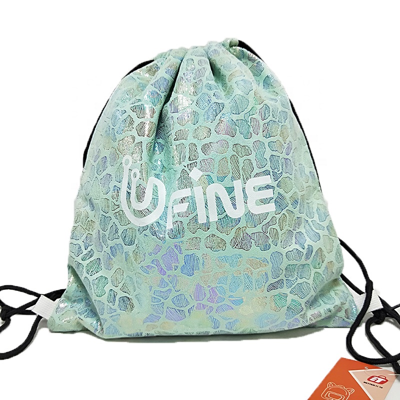 Promotion Unique Customized Shiny Geometric PU Outdoor Sports Girls Backpack Gym Daypack Teenager Drawstring Bag For Hiking