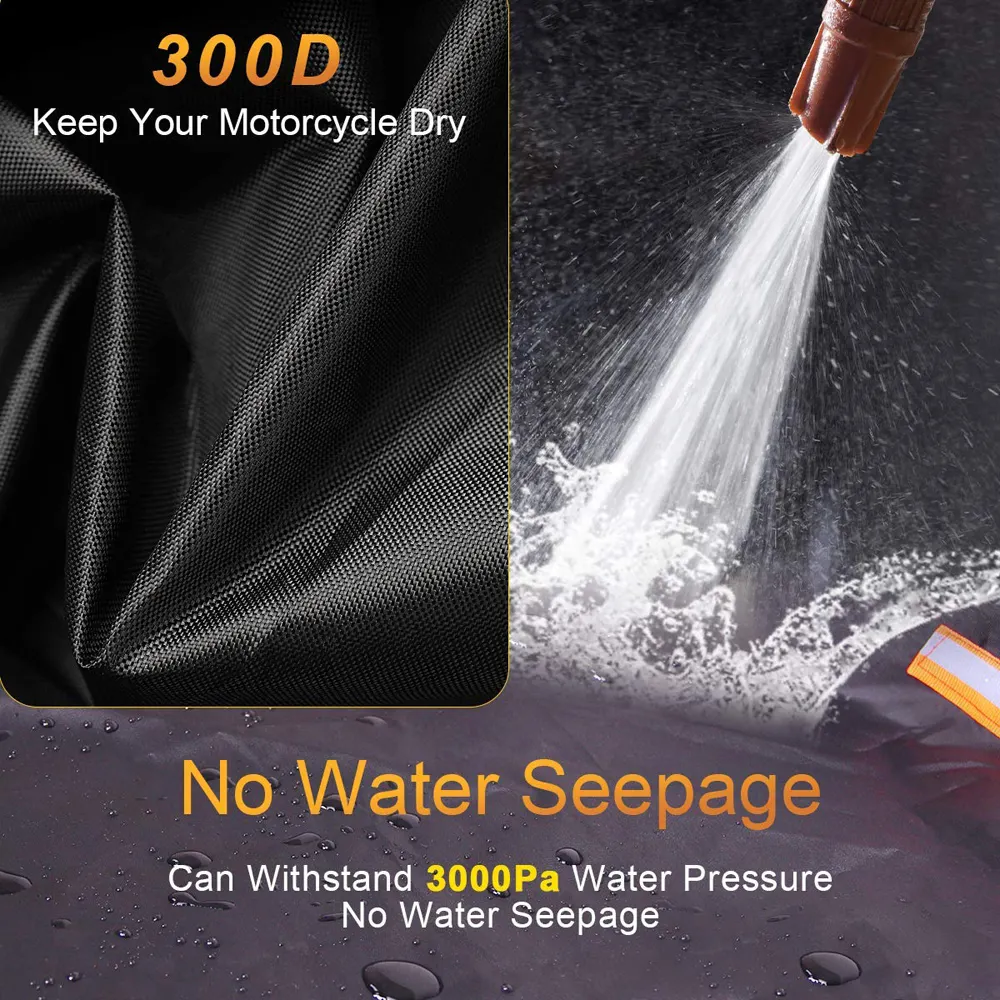 300D All Season Waterproof and UV Durable Motorcycle Cover for Using Indoor Outdoor