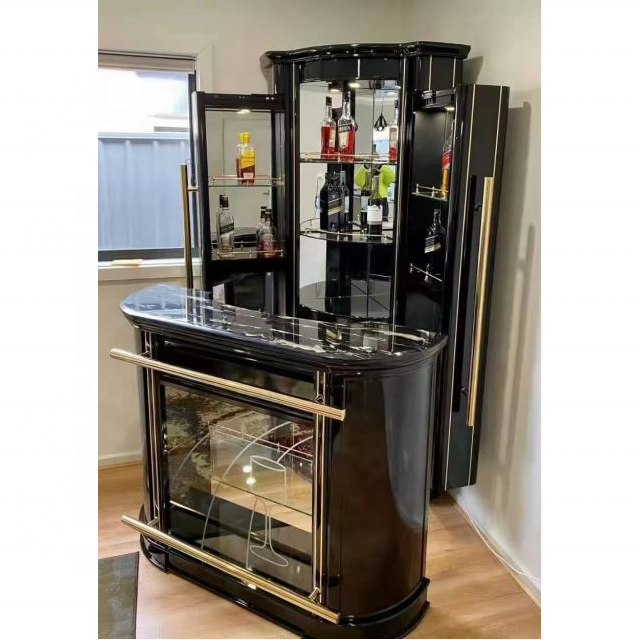 Classic Wooden Glass Display Cabinet Wine Cabinet Home Living Room Furniture for Sale Metal Stainless Steel Modern Picture 1 Set