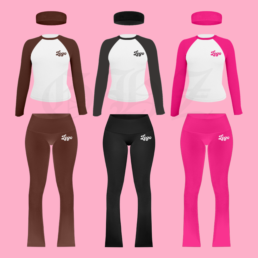 Custom Clothing Women Cotton Jersey Basic Baby Tee Women Y2K Skinny Raglan Long Sleeve T Shirt Top And Pants Women Two Piece Set