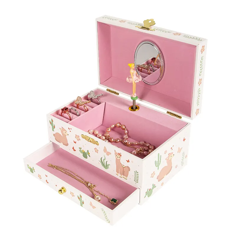 Ever Right Rectangle Cute cactus Birthday music box Wooden  Gift  Jewelry Music Box  children  Storage of Jewelry