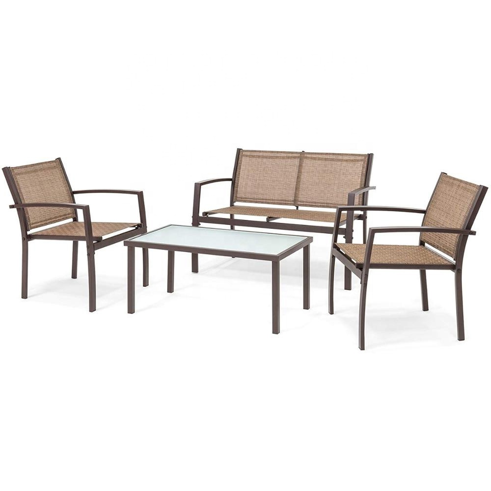 KD 4 шт патио металлический разговор мебель набор w/Loveseat 2 стула и стеклянный журнальный столик-коричневый