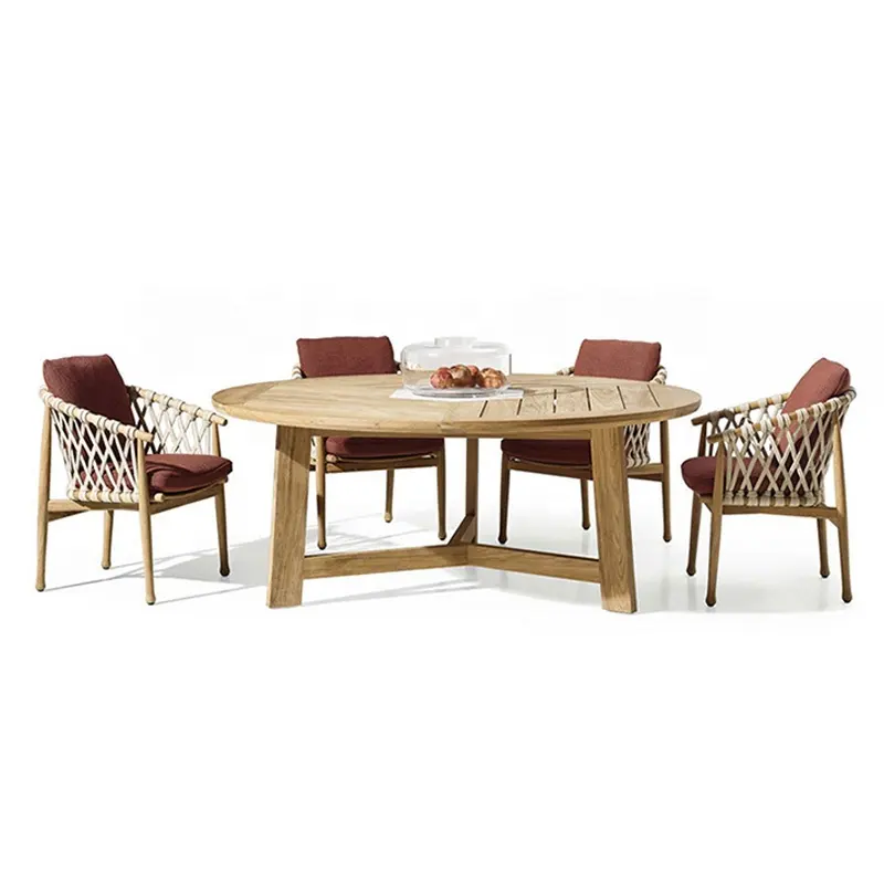 Round Dining Table And Chair Furniture Rope Dining Chair And Teak Wood Round Table Banquets Round Tables