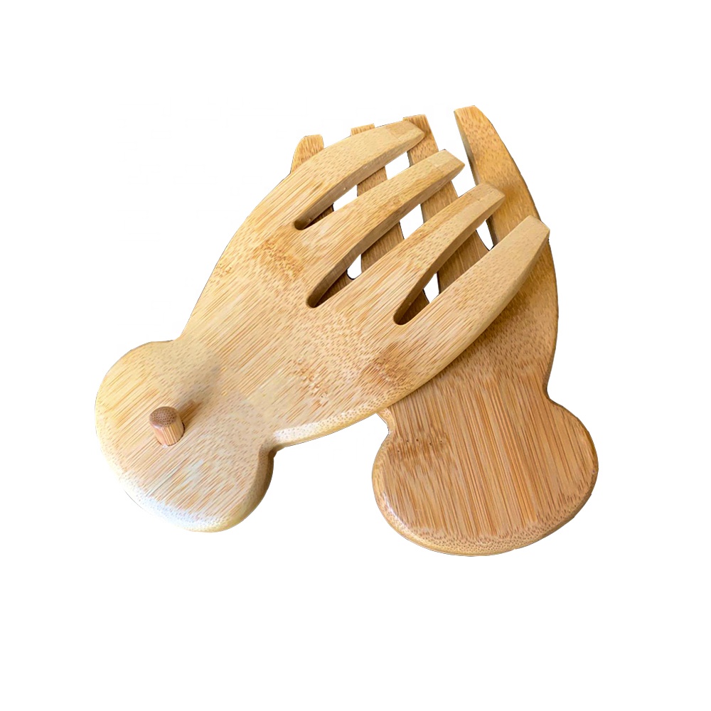 Natural Bamboo Salad Hands Kitchen Bamboo Salad Server Claw Wood Salad Mixing Serving Fork