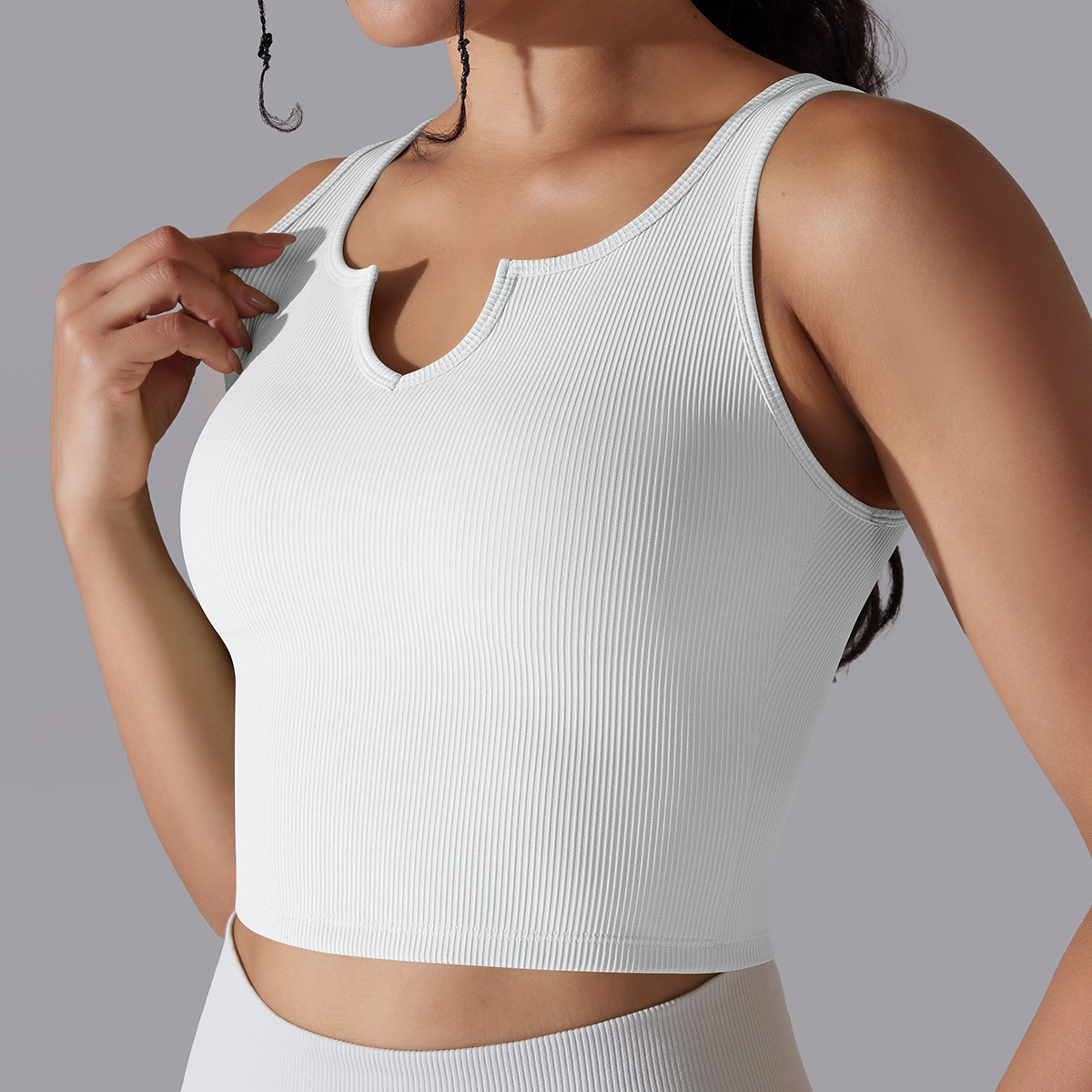 close-fitting High elastic screw thread V-neck blouse yoga tank top Running fitness yoga clothes