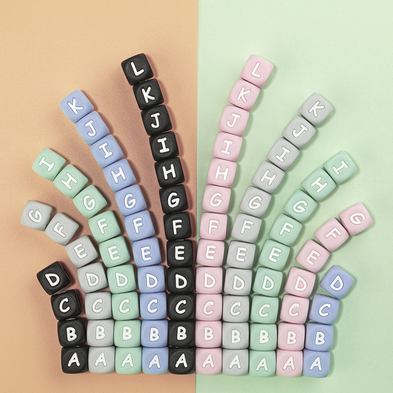 New arrival fashion silicone teether beads bpa free letter silicone baby teething beads