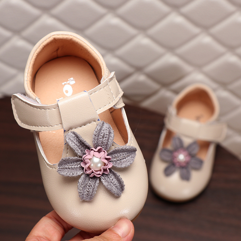 2-6 Years Lovely Princess PU Leather Flower Baby Girls Party Shoes Beige Pink Little Girl Dress Shoes