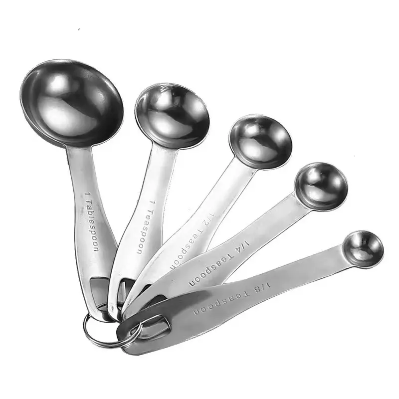 Wholesale Silicone Silver Kitchen Baking Measuring 5piece  cups and spoons High Quality 5 piece Stainless Steel measuring spoon