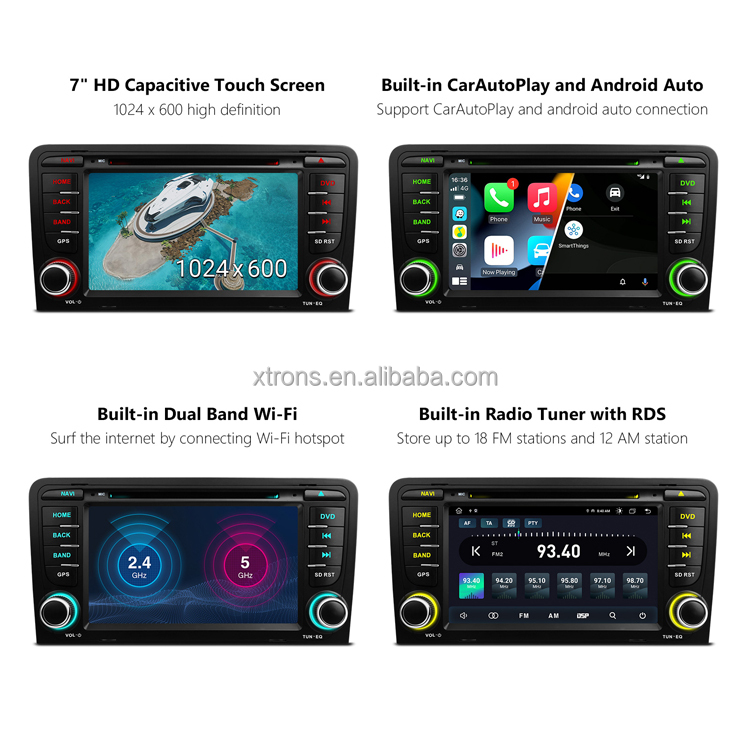 7 inch Android 11 Octa Core Car DVD Player Navigation System With Built-in CarPlay Android Auto DSP Support AHD Camera for Audi