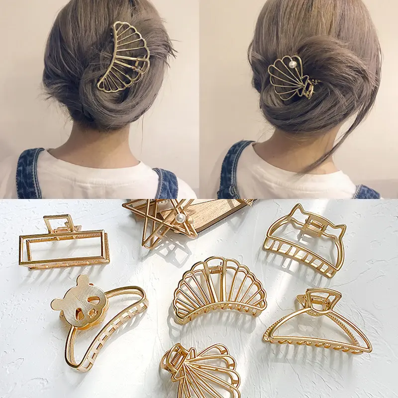 Wholesale designer metal geometric shape hollow Hair Claw Clips golden Hair accessories for women